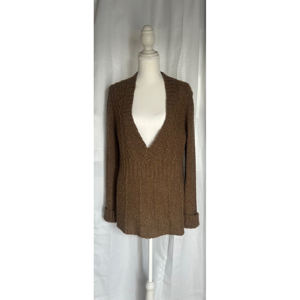 Arizona Jean Company Brown Knit Deep V-Neck Sweater XL Boho Chunky Pullover